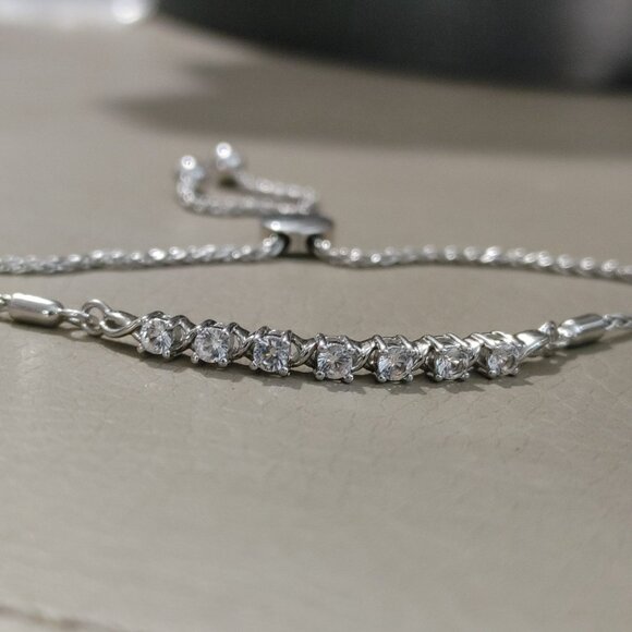 JWBR Gemstone Clear Accents Bracelet Sterling Silver Bolo Adjustable 5 to 9 Inch - Picture 9 of 12